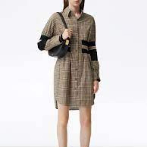 Burberry - Rib Knit Panel Check Cotton Poplin Shirt Dress - Size 36 - Picture 4 of 16